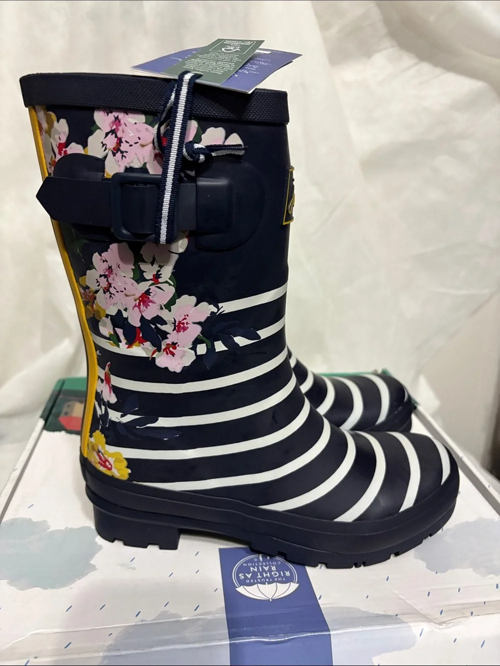 Joules Navy and White Rain Boots size US 5 NWT